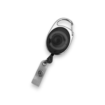 Black Retractable ID Badge Reel with Carabiner Hook & Reinforced Strap Clip