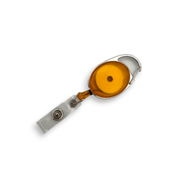 Orange Retractable ID Badge Reel with Carabiner Hook & Strap Clip