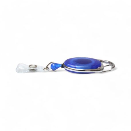 Blue Retractable ID Badge Reel with Carabiner Hook & Reinforced Strap Clip
