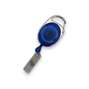 Blue Retractable ID Badge Reel with Carabiner Hook & Reinforced Strap Clip