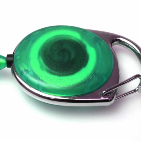 Green Retractable ID Badge Reel with Carabiner Hook & Reinforced Strap Clip