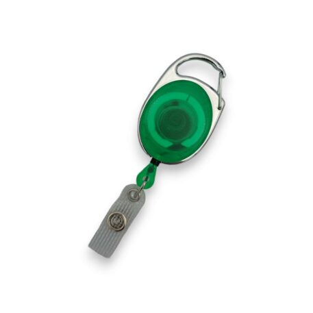 Green Retractable ID Badge Reel with Carabiner Hook & Reinforced Strap Clip