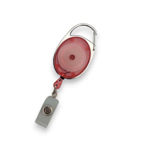 Pink Retractable ID Badge Reel with Carabiner Hook & Strap Clip