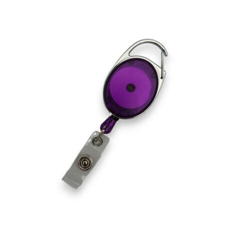 Purple Retractable ID Badge Reel with Carabiner Hook & Strap Clip