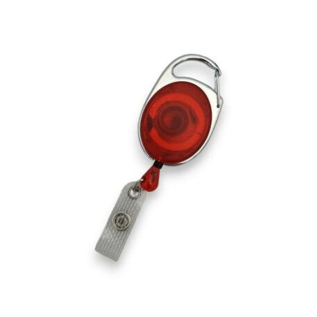 Red Retractable ID Badge Reel with Carabiner Hook & Reinforced Strap Clip
