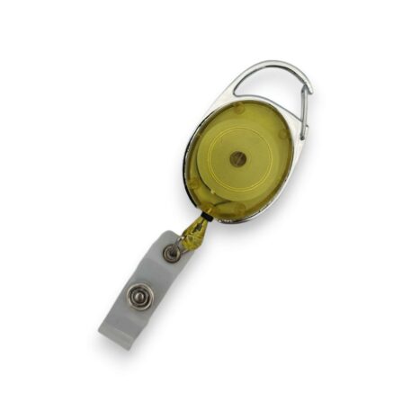 Yellow Retractable ID Badge Reel with Carabiner Hook & Strap Clip
